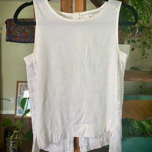 Madewell white sleeveless embroidered open back blouse, cotton silk blend XS